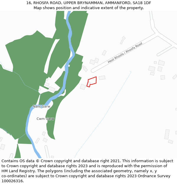 16, RHOSFA ROAD, UPPER BRYNAMMAN, AMMANFORD, SA18 1DF: Location map and indicative extent of plot