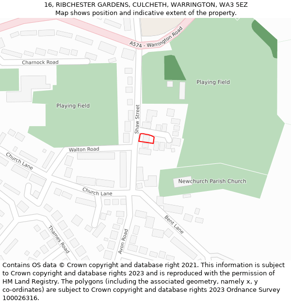 16, RIBCHESTER GARDENS, CULCHETH, WARRINGTON, WA3 5EZ: Location map and indicative extent of plot