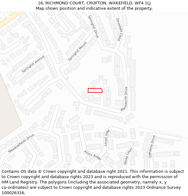 16, RICHMOND COURT, CROFTON, WAKEFIELD, WF4 1LJ: Location map and indicative extent of plot