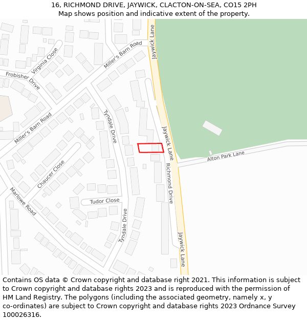 16, RICHMOND DRIVE, JAYWICK, CLACTON-ON-SEA, CO15 2PH: Location map and indicative extent of plot