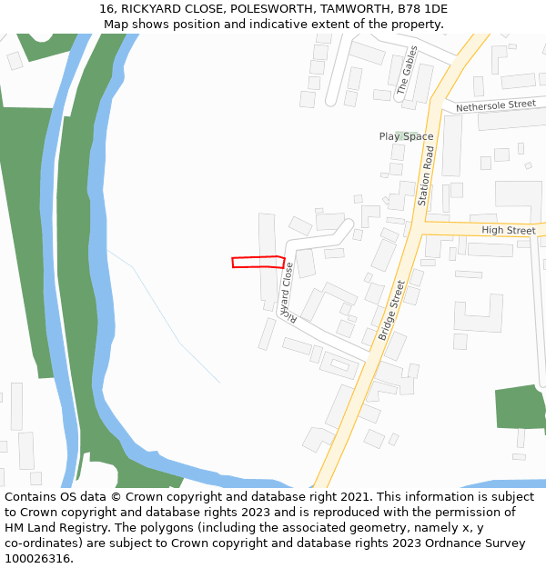 16, RICKYARD CLOSE, POLESWORTH, TAMWORTH, B78 1DE: Location map and indicative extent of plot