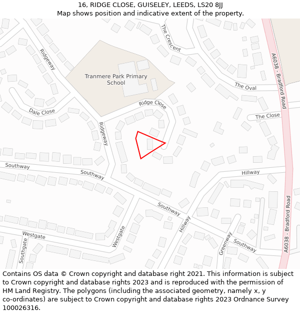 16, RIDGE CLOSE, GUISELEY, LEEDS, LS20 8JJ: Location map and indicative extent of plot