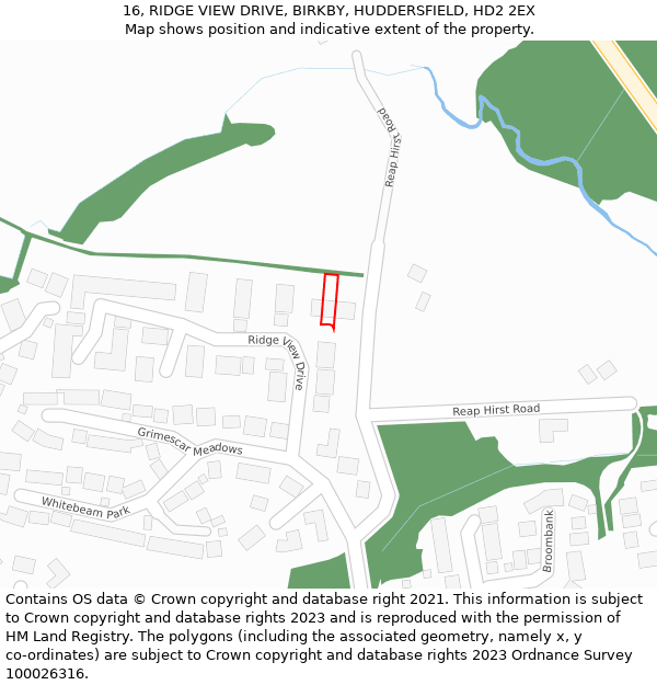 16, RIDGE VIEW DRIVE, BIRKBY, HUDDERSFIELD, HD2 2EX: Location map and indicative extent of plot