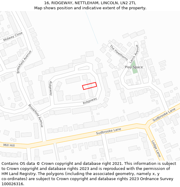 16, RIDGEWAY, NETTLEHAM, LINCOLN, LN2 2TL: Location map and indicative extent of plot