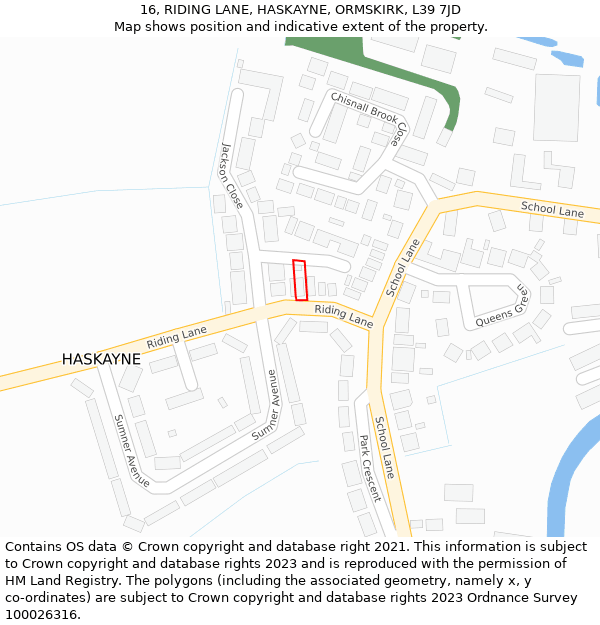 16, RIDING LANE, HASKAYNE, ORMSKIRK, L39 7JD: Location map and indicative extent of plot