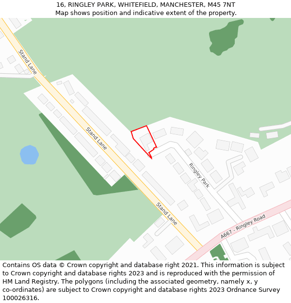 16, RINGLEY PARK, WHITEFIELD, MANCHESTER, M45 7NT: Location map and indicative extent of plot