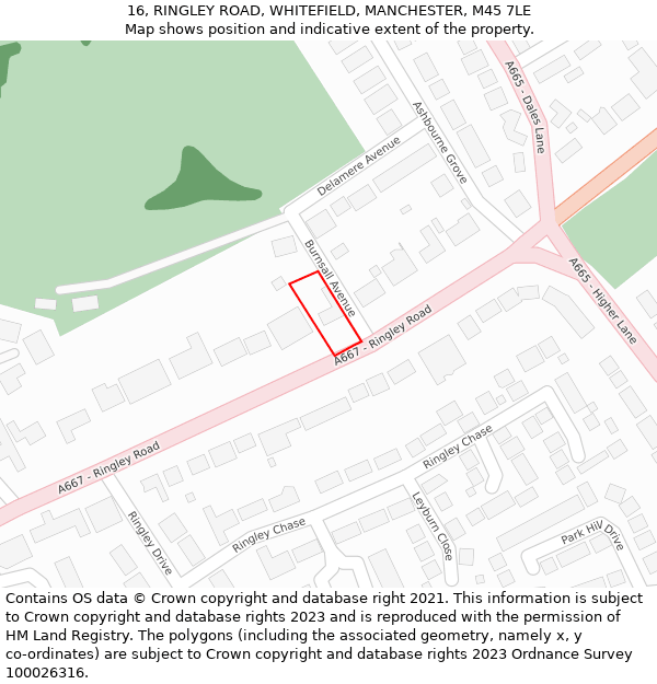 16, RINGLEY ROAD, WHITEFIELD, MANCHESTER, M45 7LE: Location map and indicative extent of plot