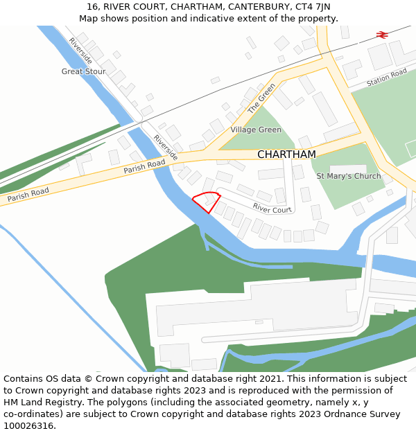 16, RIVER COURT, CHARTHAM, CANTERBURY, CT4 7JN: Location map and indicative extent of plot