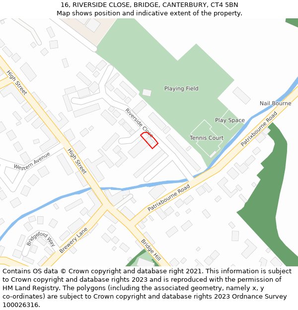 16, RIVERSIDE CLOSE, BRIDGE, CANTERBURY, CT4 5BN: Location map and indicative extent of plot