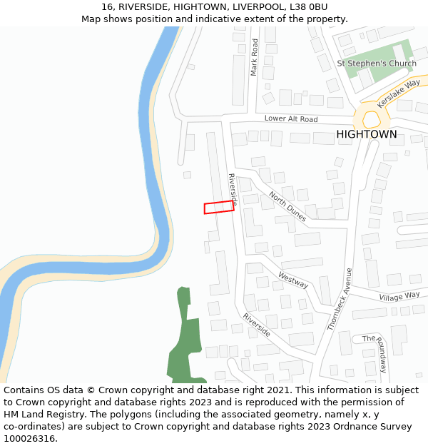 16, RIVERSIDE, HIGHTOWN, LIVERPOOL, L38 0BU: Location map and indicative extent of plot