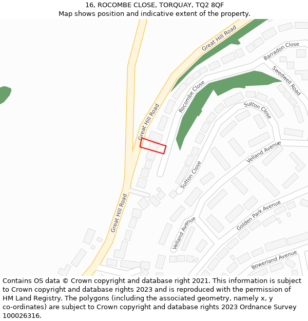 16, ROCOMBE CLOSE, TORQUAY, TQ2 8QF: Location map and indicative extent of plot