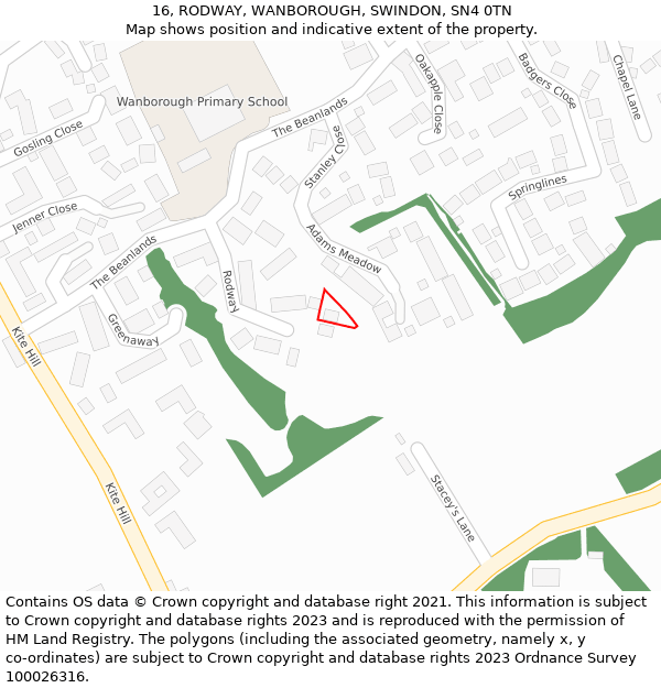 16, RODWAY, WANBOROUGH, SWINDON, SN4 0TN: Location map and indicative extent of plot