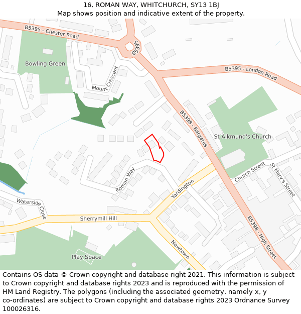 16, ROMAN WAY, WHITCHURCH, SY13 1BJ: Location map and indicative extent of plot