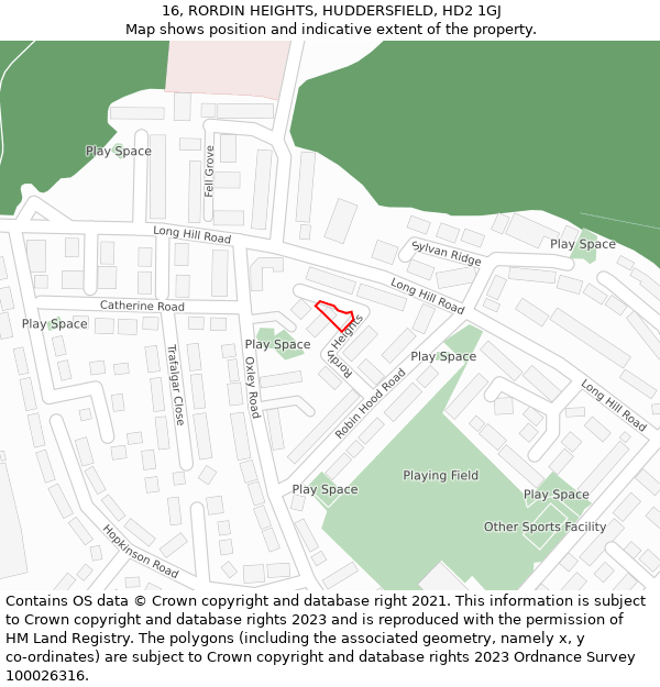 16, RORDIN HEIGHTS, HUDDERSFIELD, HD2 1GJ: Location map and indicative extent of plot