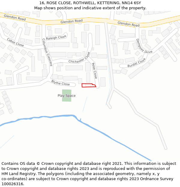 16, ROSE CLOSE, ROTHWELL, KETTERING, NN14 6SY: Location map and indicative extent of plot