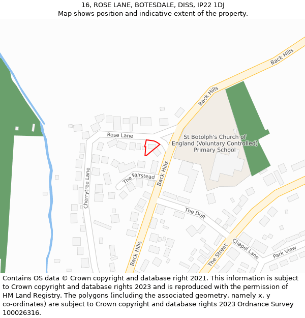 16, ROSE LANE, BOTESDALE, DISS, IP22 1DJ: Location map and indicative extent of plot