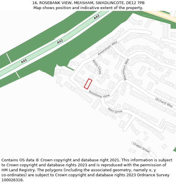 16, ROSEBANK VIEW, MEASHAM, SWADLINCOTE, DE12 7PB: Location map and indicative extent of plot