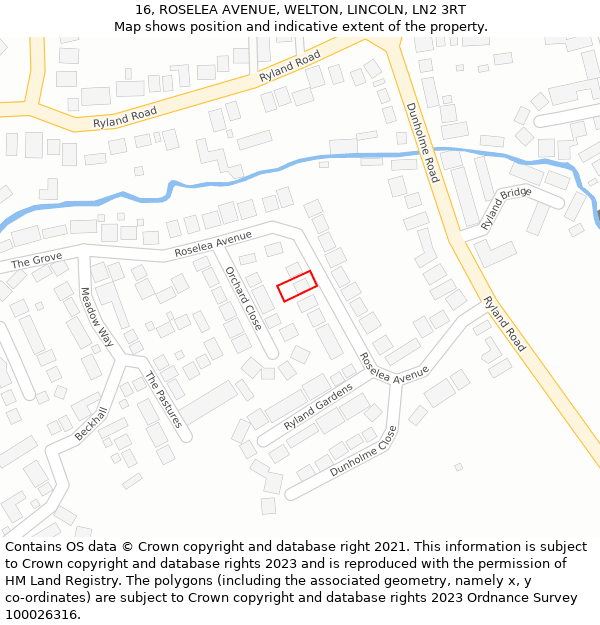 16, ROSELEA AVENUE, WELTON, LINCOLN, LN2 3RT: Location map and indicative extent of plot
