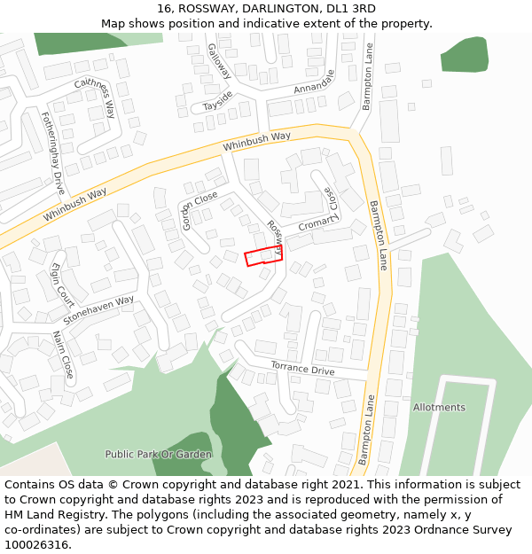 16, ROSSWAY, DARLINGTON, DL1 3RD: Location map and indicative extent of plot