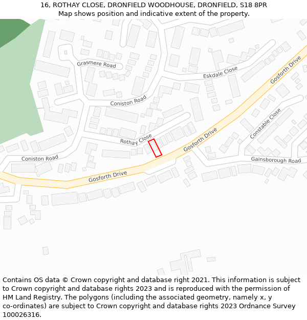 16, ROTHAY CLOSE, DRONFIELD WOODHOUSE, DRONFIELD, S18 8PR: Location map and indicative extent of plot