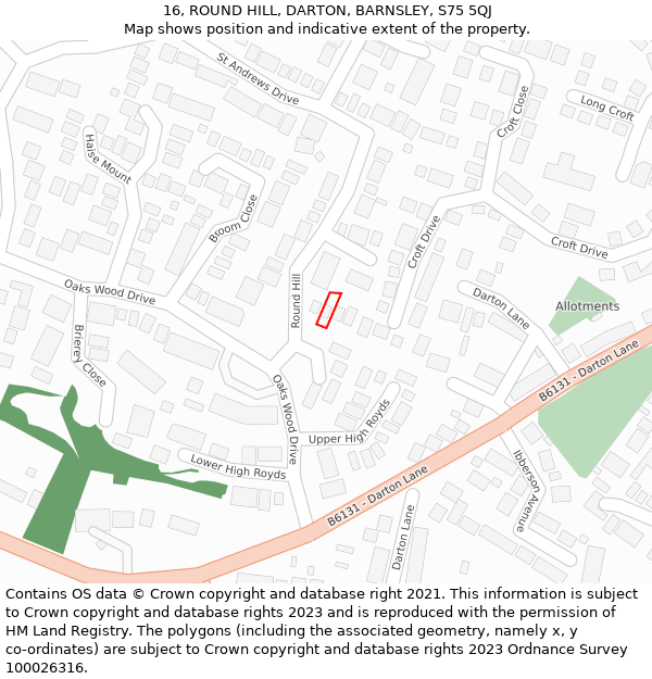 16, ROUND HILL, DARTON, BARNSLEY, S75 5QJ: Location map and indicative extent of plot