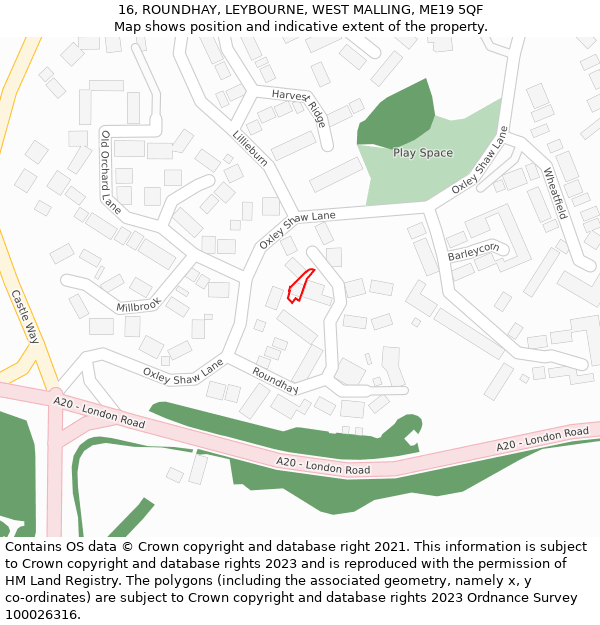 16, ROUNDHAY, LEYBOURNE, WEST MALLING, ME19 5QF: Location map and indicative extent of plot