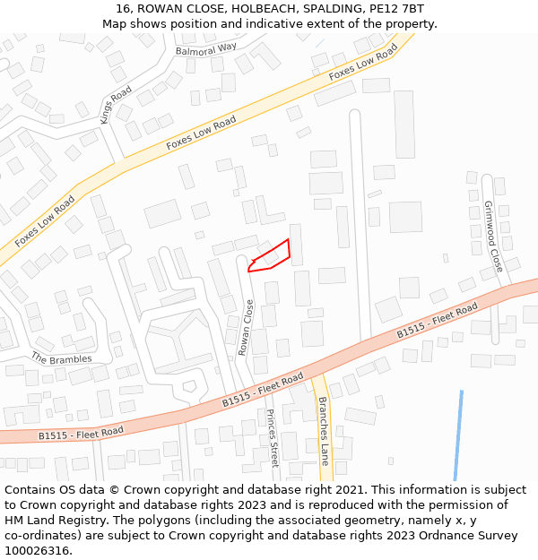 16, ROWAN CLOSE, HOLBEACH, SPALDING, PE12 7BT: Location map and indicative extent of plot