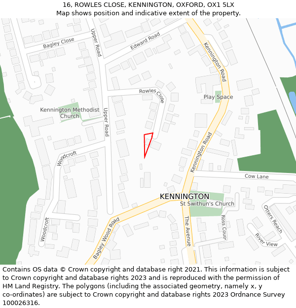 16, ROWLES CLOSE, KENNINGTON, OXFORD, OX1 5LX: Location map and indicative extent of plot