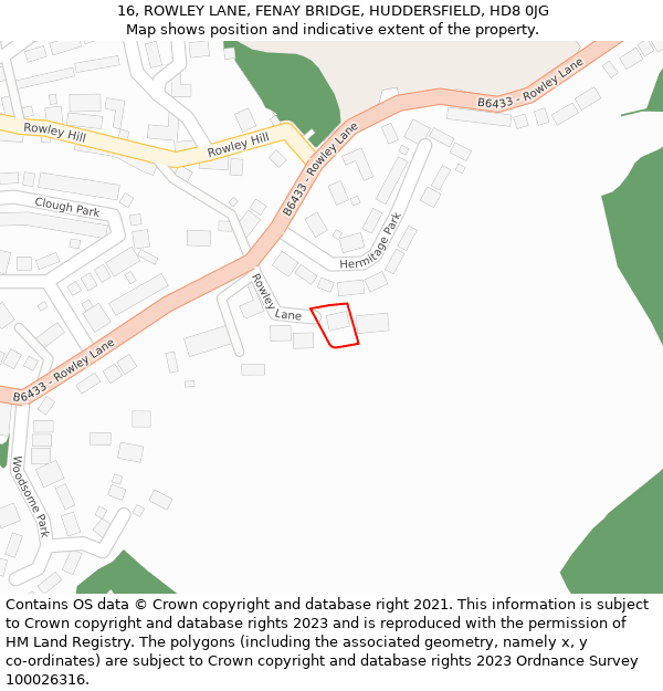 16, ROWLEY LANE, FENAY BRIDGE, HUDDERSFIELD, HD8 0JG: Location map and indicative extent of plot