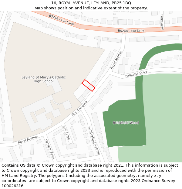 16, ROYAL AVENUE, LEYLAND, PR25 1BQ: Location map and indicative extent of plot