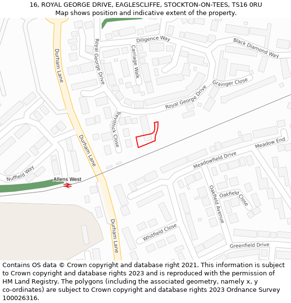 16, ROYAL GEORGE DRIVE, EAGLESCLIFFE, STOCKTON-ON-TEES, TS16 0RU: Location map and indicative extent of plot