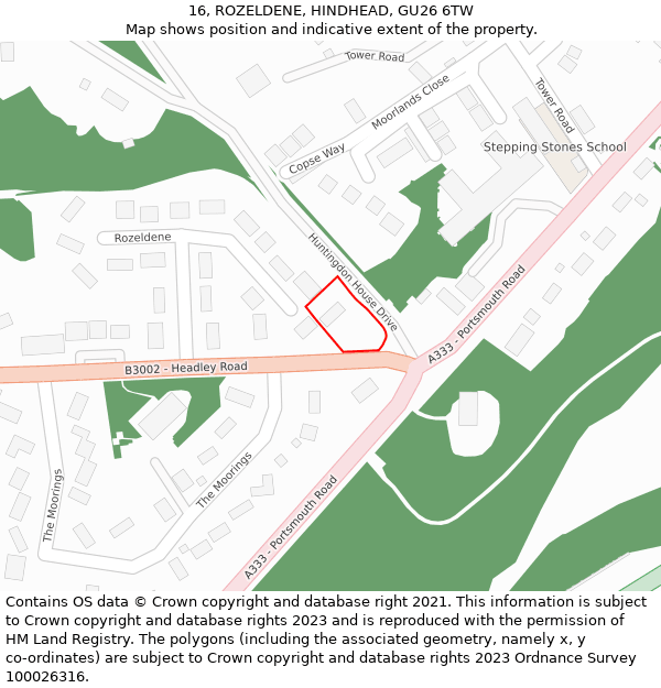 16, ROZELDENE, HINDHEAD, GU26 6TW: Location map and indicative extent of plot