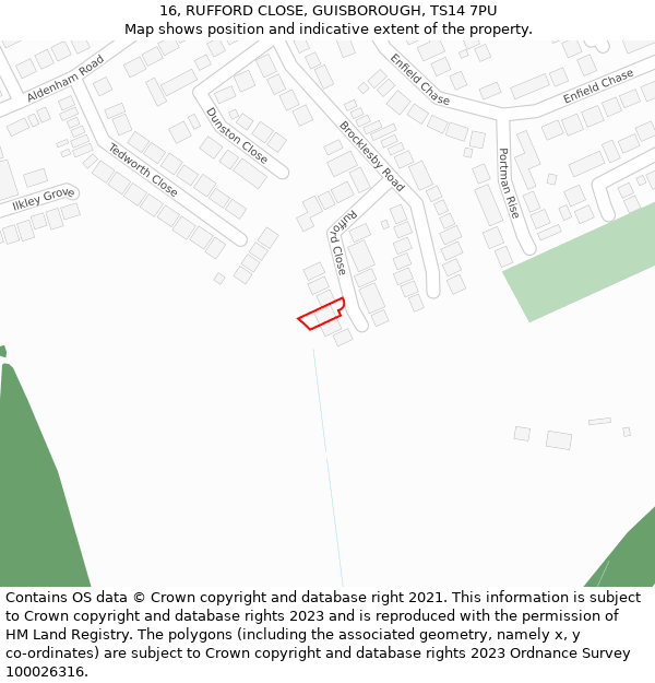 16, RUFFORD CLOSE, GUISBOROUGH, TS14 7PU: Location map and indicative extent of plot