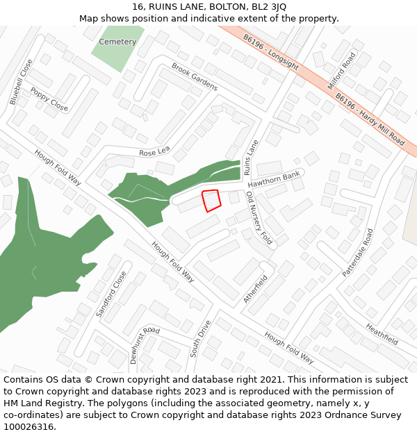 16, RUINS LANE, BOLTON, BL2 3JQ: Location map and indicative extent of plot