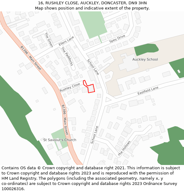16, RUSHLEY CLOSE, AUCKLEY, DONCASTER, DN9 3HN: Location map and indicative extent of plot