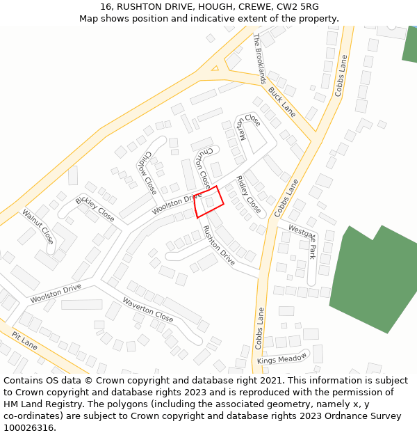 16, RUSHTON DRIVE, HOUGH, CREWE, CW2 5RG: Location map and indicative extent of plot