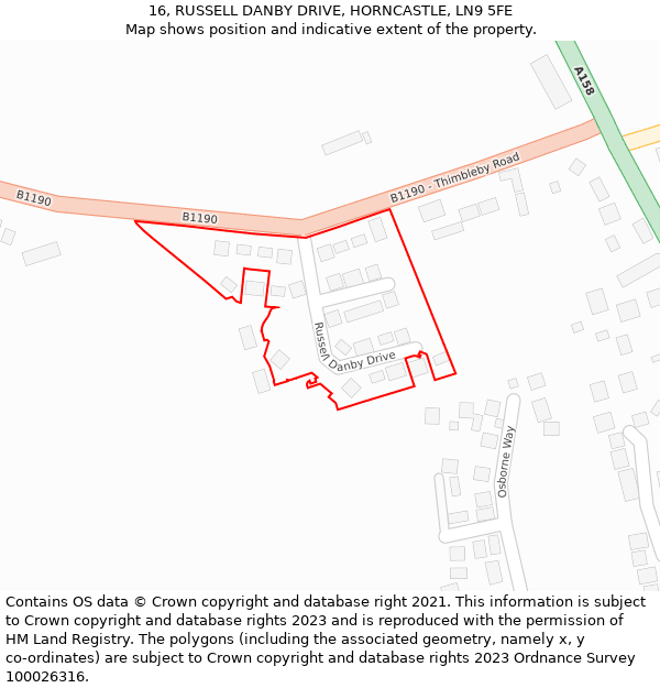 16, RUSSELL DANBY DRIVE, HORNCASTLE, LN9 5FE: Location map and indicative extent of plot