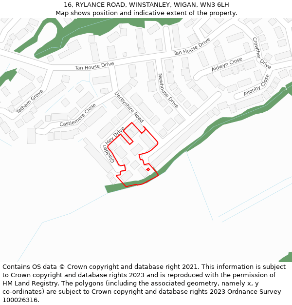 16, RYLANCE ROAD, WINSTANLEY, WIGAN, WN3 6LH: Location map and indicative extent of plot