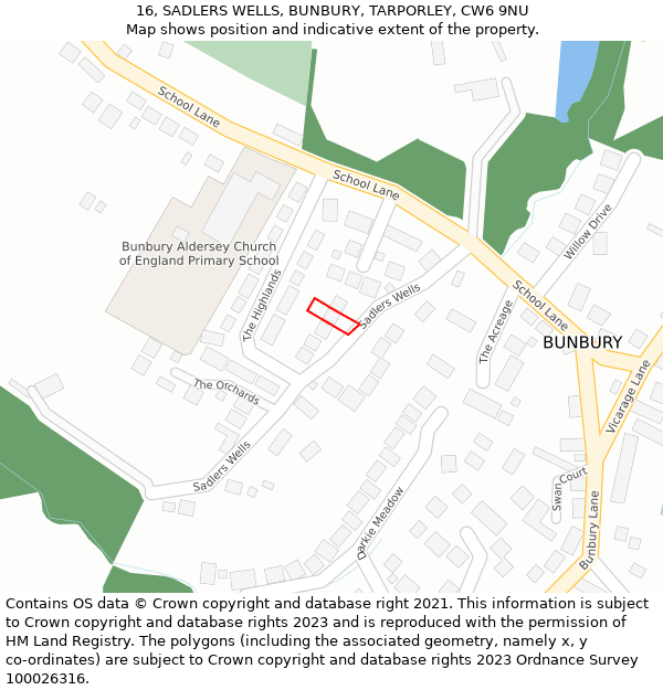 16, SADLERS WELLS, BUNBURY, TARPORLEY, CW6 9NU: Location map and indicative extent of plot