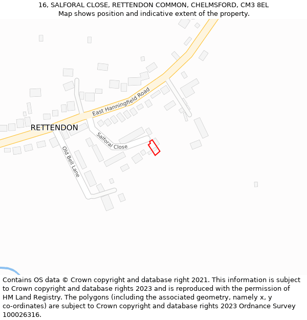 16, SALFORAL CLOSE, RETTENDON COMMON, CHELMSFORD, CM3 8EL: Location map and indicative extent of plot