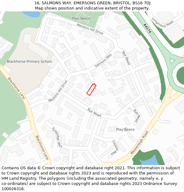 16, SALMONS WAY, EMERSONS GREEN, BRISTOL, BS16 7DJ: Location map and indicative extent of plot