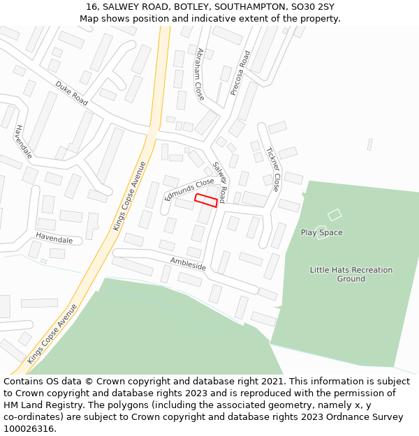 16, SALWEY ROAD, BOTLEY, SOUTHAMPTON, SO30 2SY: Location map and indicative extent of plot