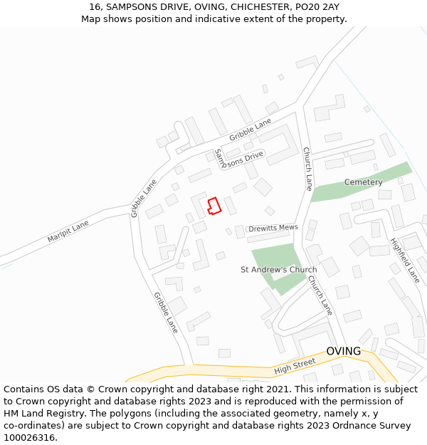 16, SAMPSONS DRIVE, OVING, CHICHESTER, PO20 2AY: Location map and indicative extent of plot