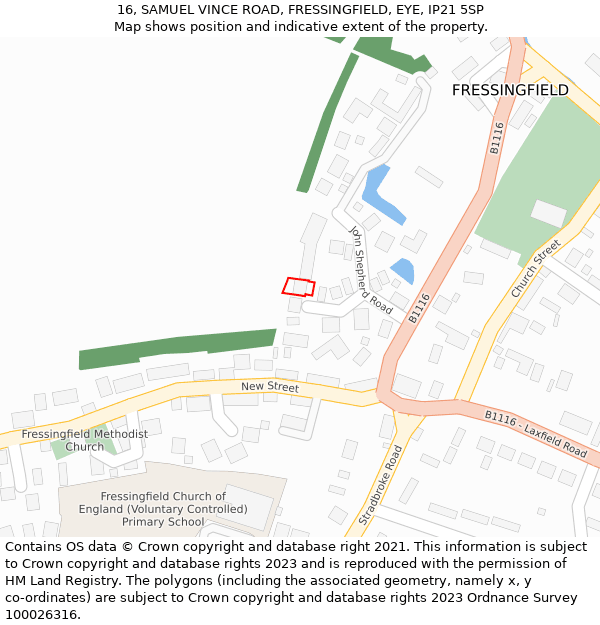 16, SAMUEL VINCE ROAD, FRESSINGFIELD, EYE, IP21 5SP: Location map and indicative extent of plot