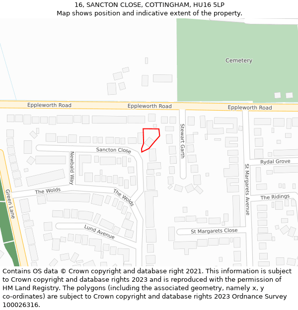 16, SANCTON CLOSE, COTTINGHAM, HU16 5LP: Location map and indicative extent of plot