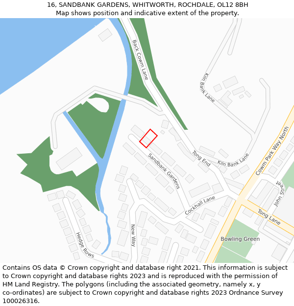 16, SANDBANK GARDENS, WHITWORTH, ROCHDALE, OL12 8BH: Location map and indicative extent of plot