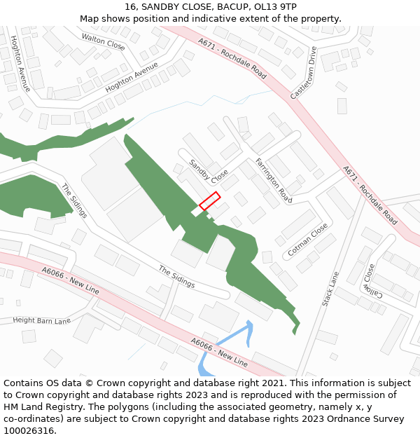 16, SANDBY CLOSE, BACUP, OL13 9TP: Location map and indicative extent of plot