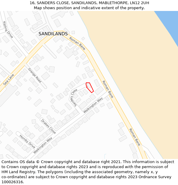 16, SANDERS CLOSE, SANDILANDS, MABLETHORPE, LN12 2UH: Location map and indicative extent of plot