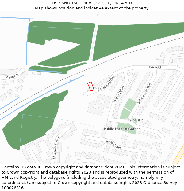 16, SANDHALL DRIVE, GOOLE, DN14 5HY: Location map and indicative extent of plot