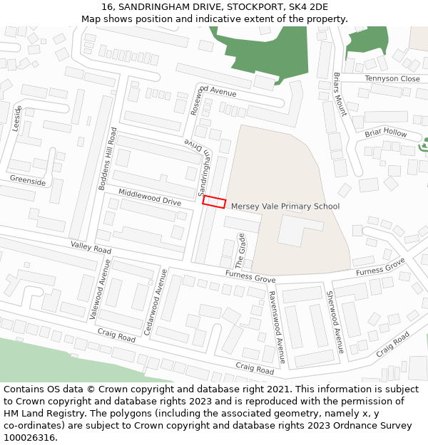16, SANDRINGHAM DRIVE, STOCKPORT, SK4 2DE: Location map and indicative extent of plot